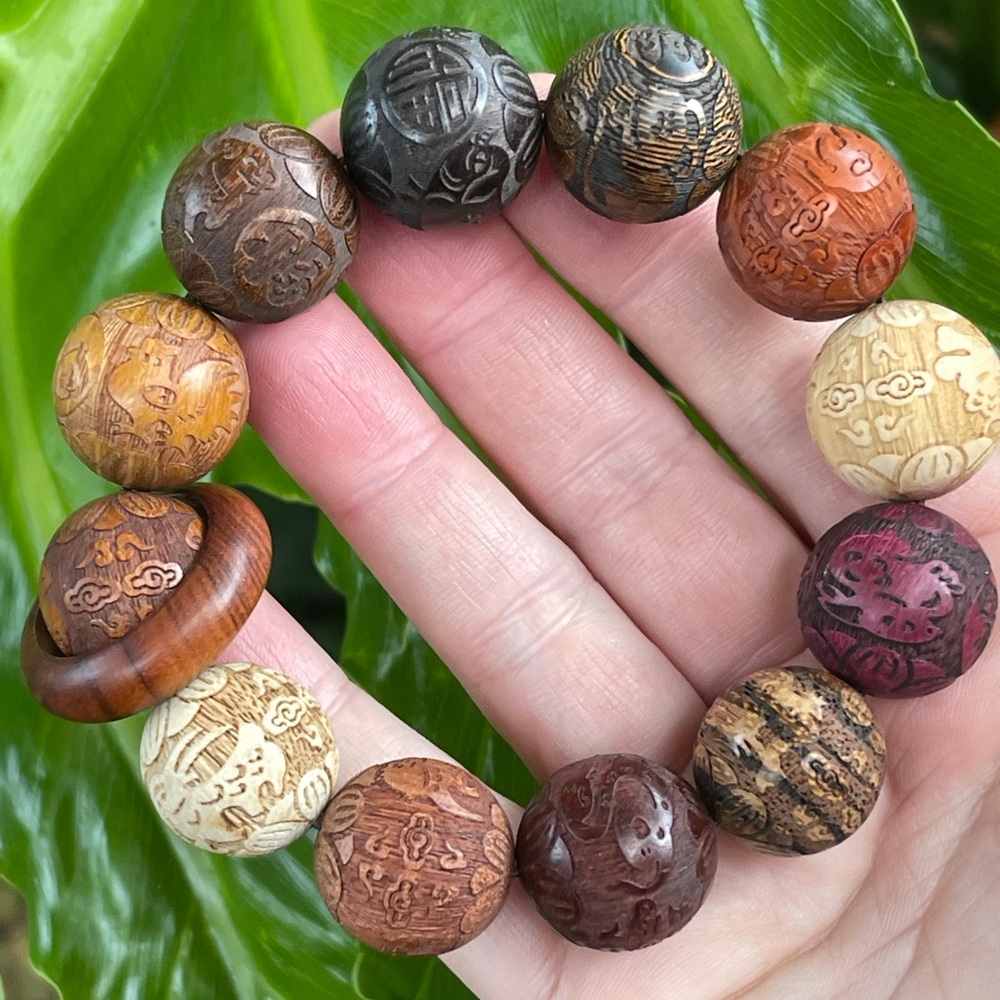 Large hand carved Sandalwood bracelet
